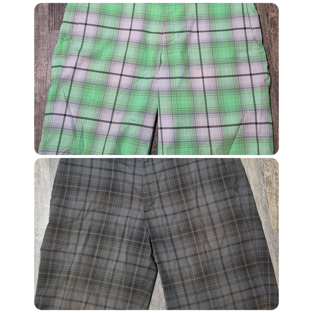 Nike Golf Tour Performance Dri-Fit Mens 36 Plaid Short Lot of 2 - Gray & Lime